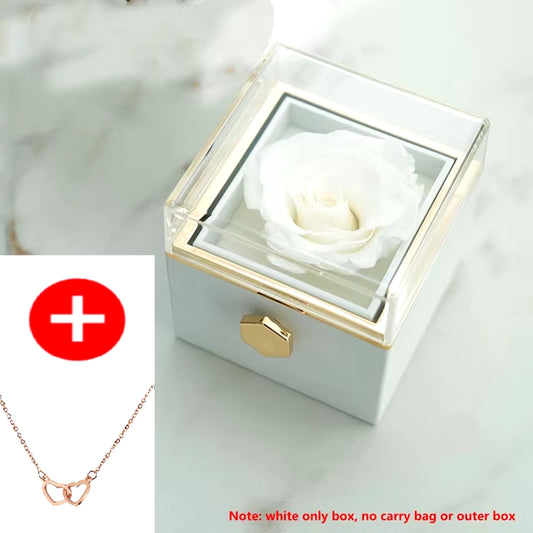 2024 New Valentine'S Day Gift Custom for Women Double Heart Engraved Name Steel Necklace Eternal Rose Box Wedding Ring Box